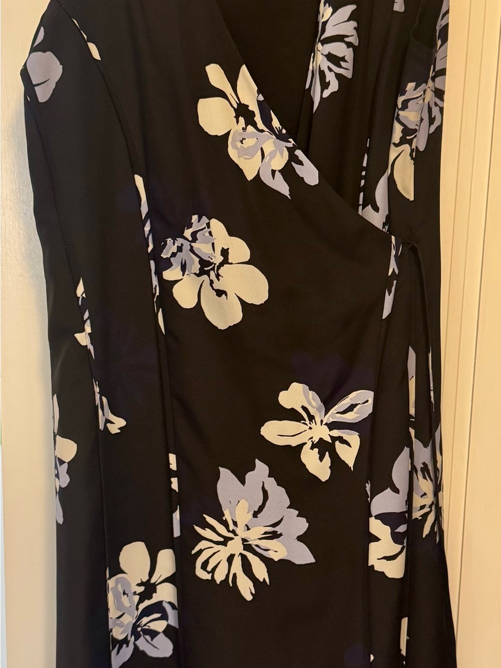 Banana Republic Black Wrap Dress with White and Lavender Floral Print